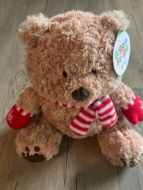 Giggle Scape Brown Winter Bear Plush 15" Holiday Mittens Collectible NEW!